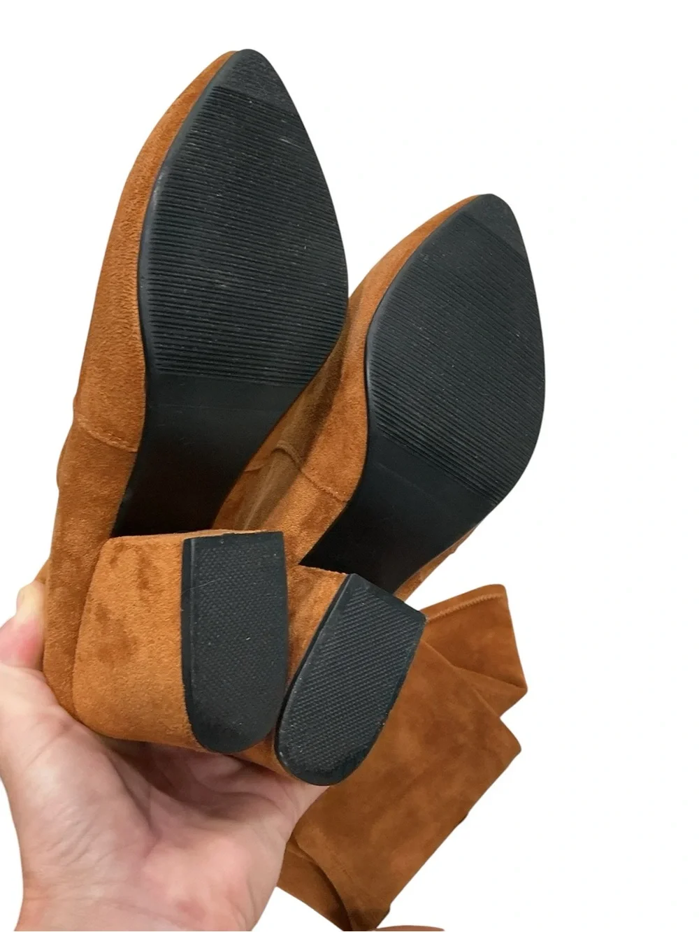 Goodnight Macaroon Marlo Thigh High Boots Women 6 Brown Suede OTK Block Heel